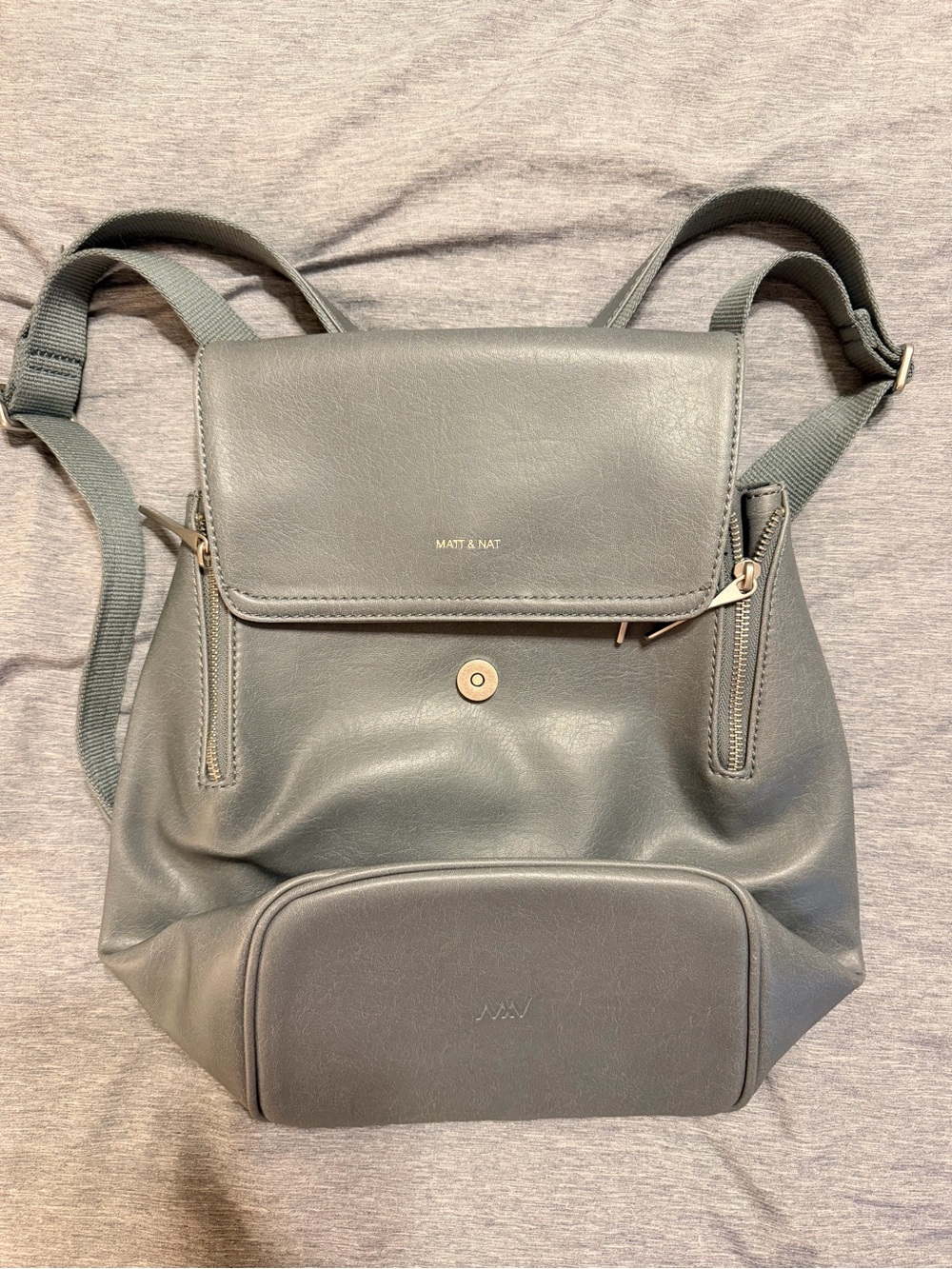 Matt & Nat Gray Vegan Leather Backpack with Front Pocket